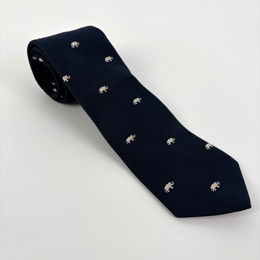 Briar Navy Blue Silk Polyester Blend Elephant Embroidered Mens‎ Neck Tie